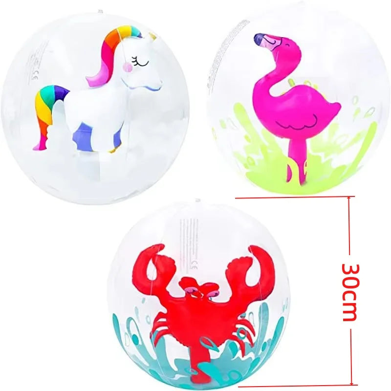 Palla Gonfiabile Trasparente con Soggetti Animali 3D – Fenicottero, Granchio, Unicorno – 30 cm