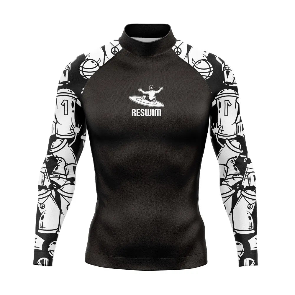 Rashguard Uomo Multicolore a Maniche Lunghe Protezione UV per Surf, Snorkeling e Nuoto