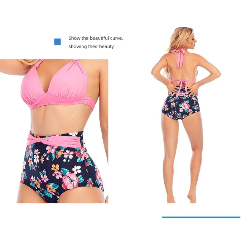 Bikini Plus Size Donna a Fantasia con Push-Up e Vita Alta – S–XXXL