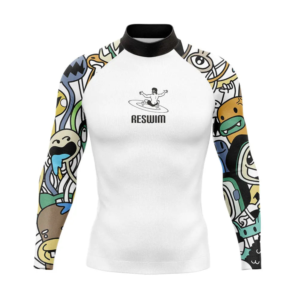 Rashguard Uomo Multicolore a Maniche Lunghe Protezione UV per Surf, Snorkeling e Nuoto