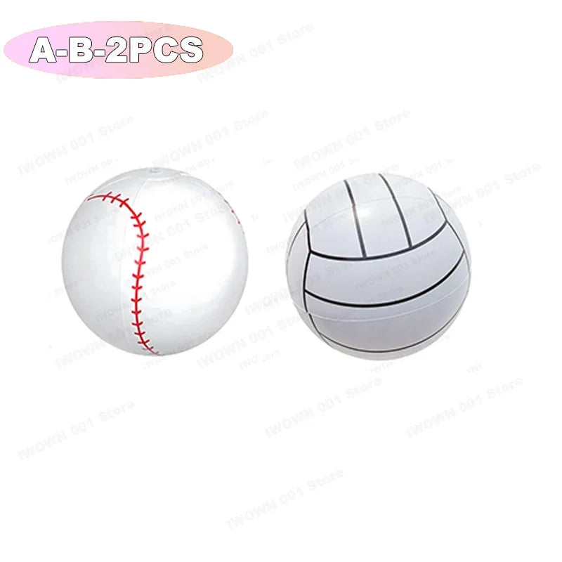 Palloni Gonfiabili da Spiaggia con Grafica Sportiva – Baseball, Pallavolo, Calcio, Basket, Rugby – 30 cm