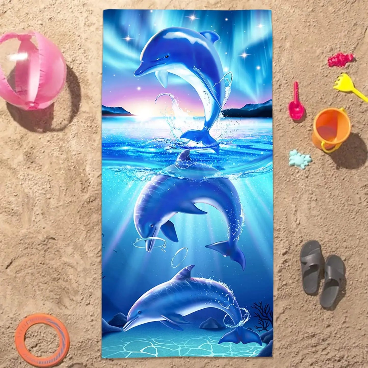 Telo Mare Microfibra con Stampa Delfini – Asciugamano Spiaggia 100% Poliestere, 4 Misure | 11 Fantasie