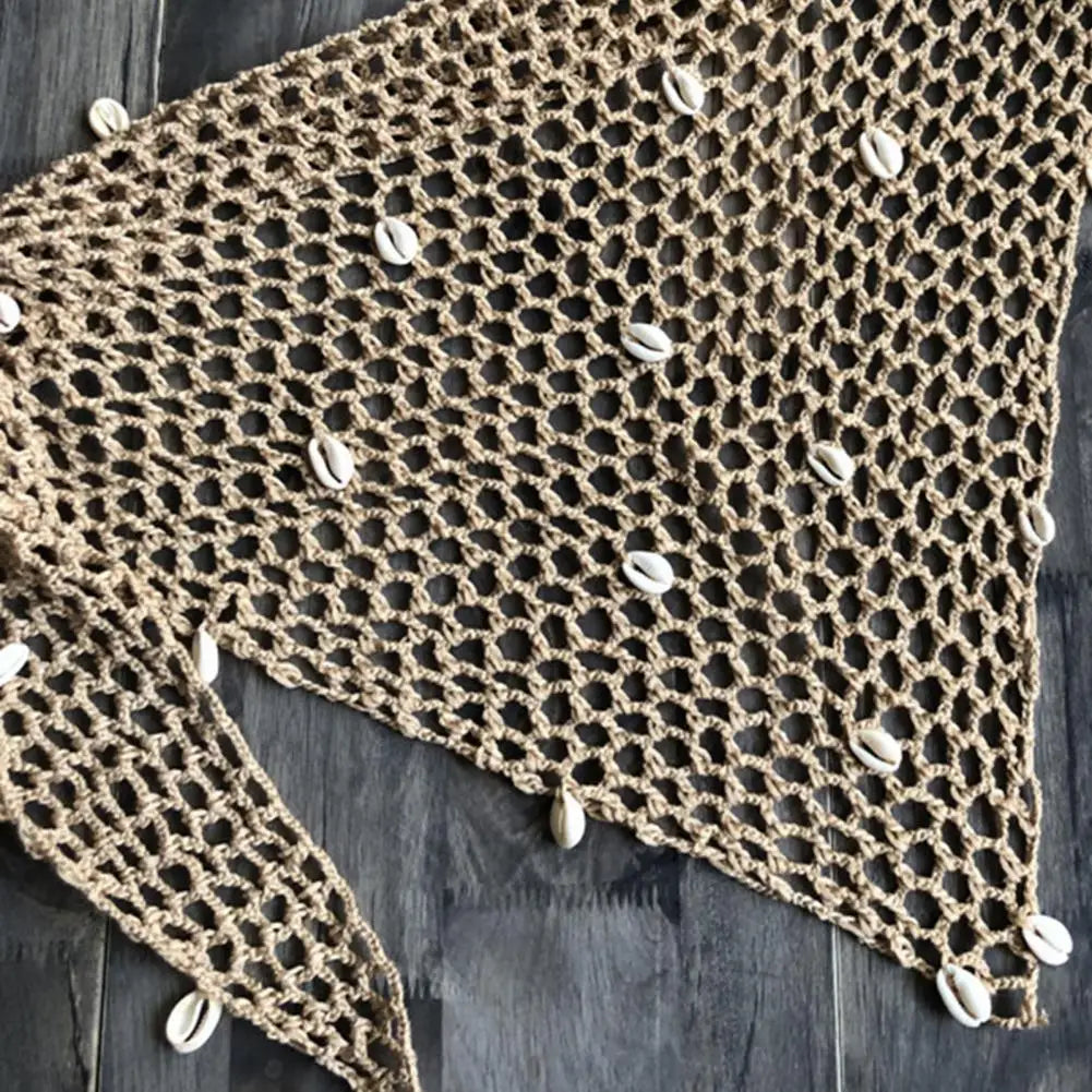 Scialle Copricostume da Spiaggia con Paillettes e Conchiglie – Rete Cava, Taglia Unica,2 Colori