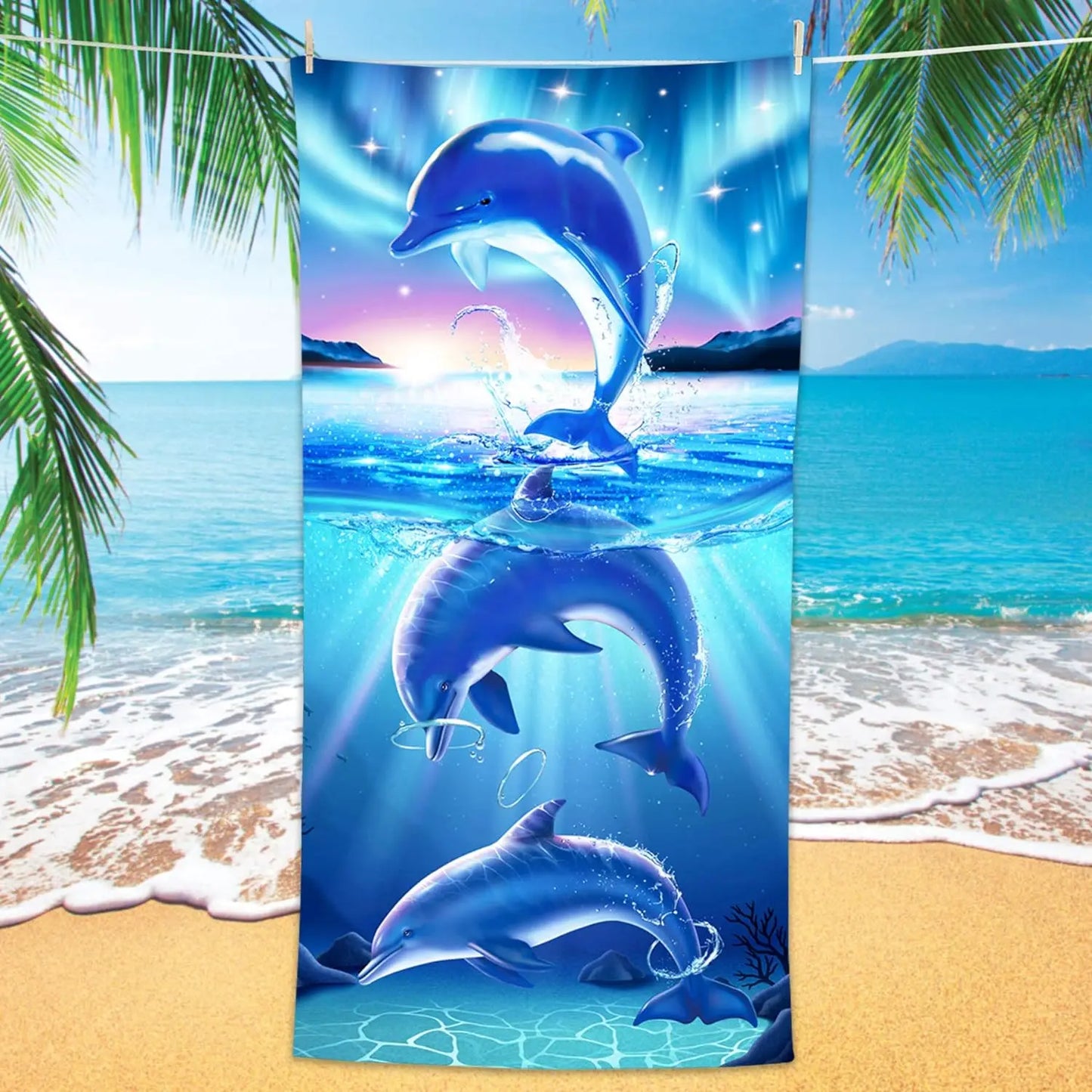 Telo Mare Microfibra con Stampa Delfini – Asciugamano Spiaggia 100% Poliestere, 4 Misure | 11 Fantasie