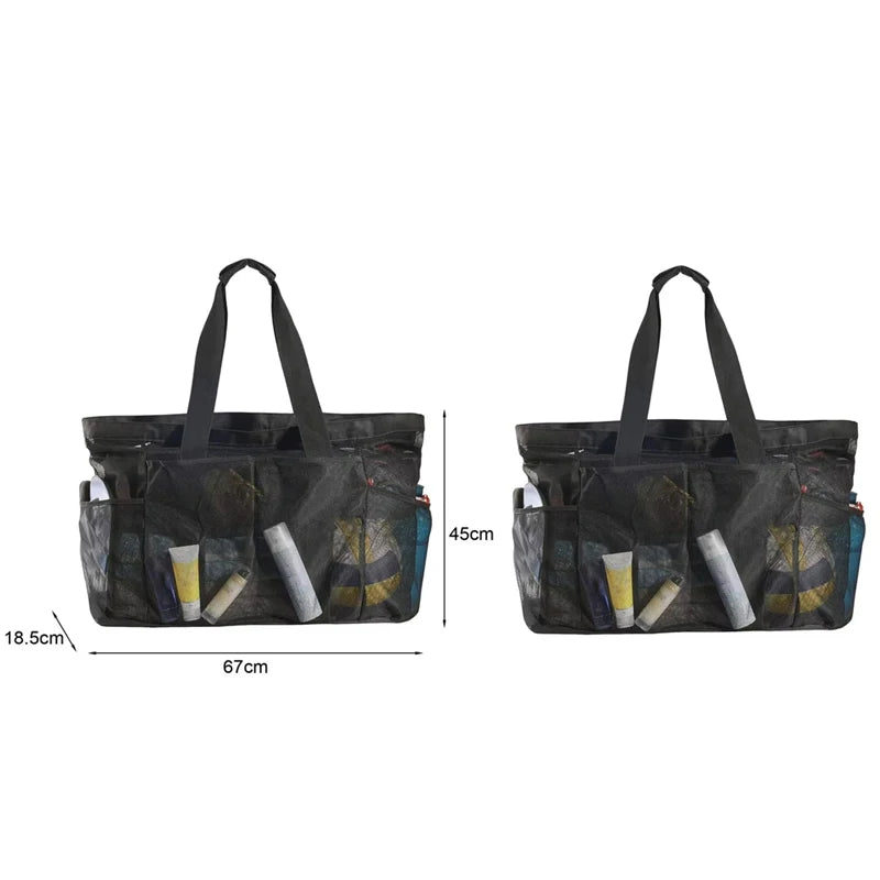 Borsa da Spiaggia in Rete Traspirante Grande Capacità – Pieghevole, Nylon, 67×45×18,5 cm, 3 Colori