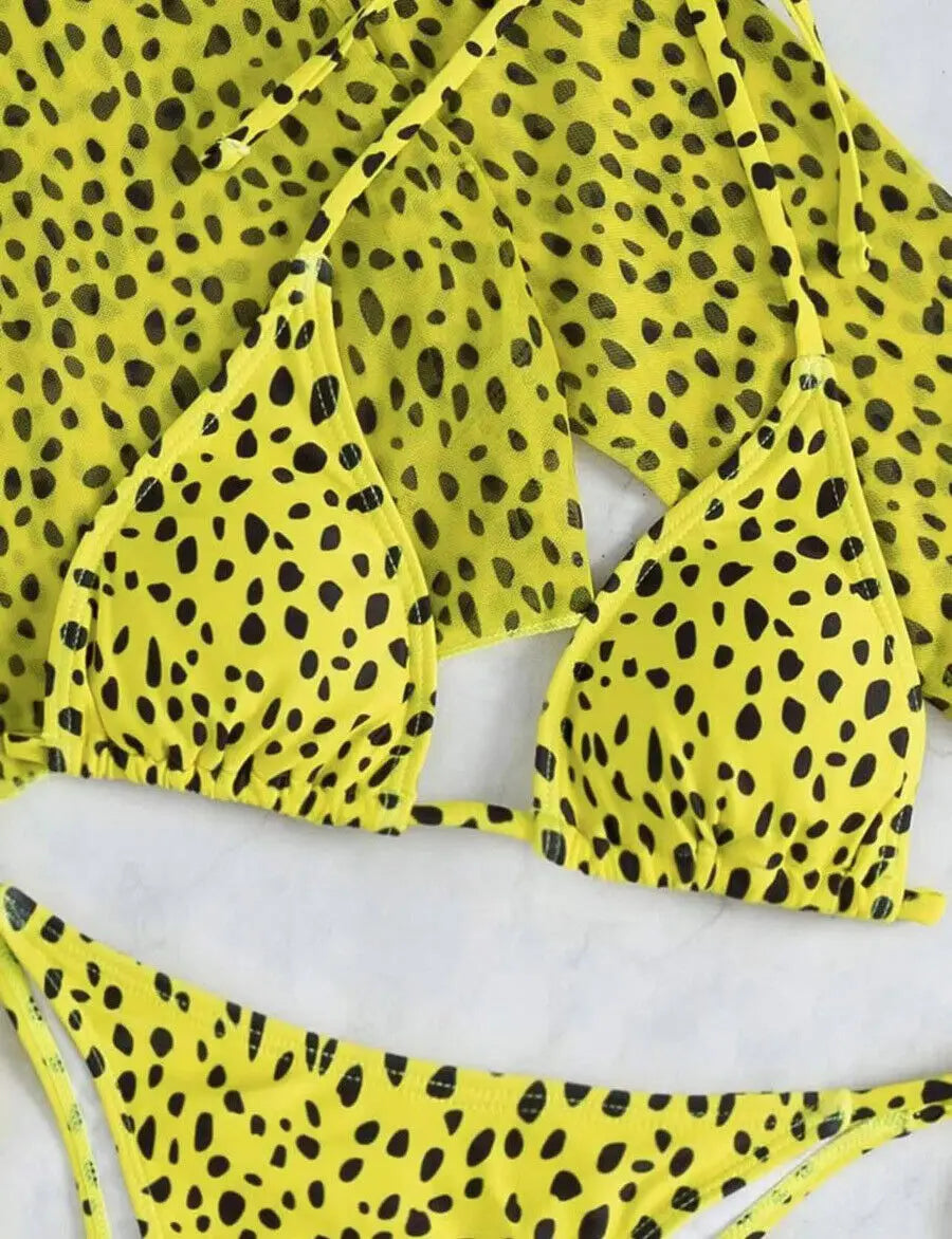 Bikini Donna a Triangolo, Stampa Leopardata e Marmorea, S–XL