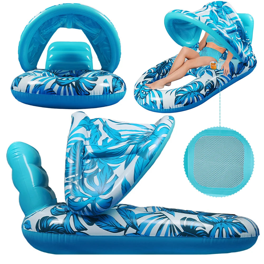 Sedia Galleggiante Gonfiabile con Parasole – Amaca Reclinabile per Piscina e Mare