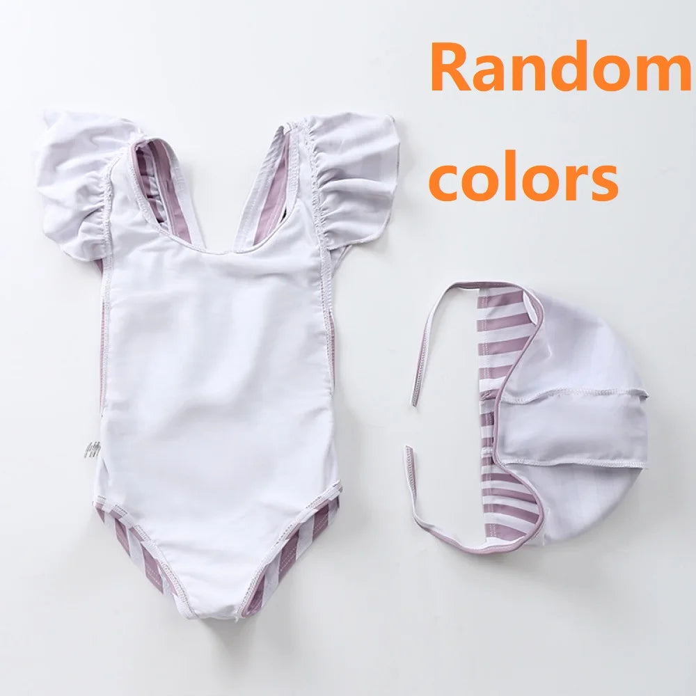 Costume da Bagno Intero per Bambina con Volant e Stampe Allegre – Colore a Sorpresa, S–2XL, 7–24 kg