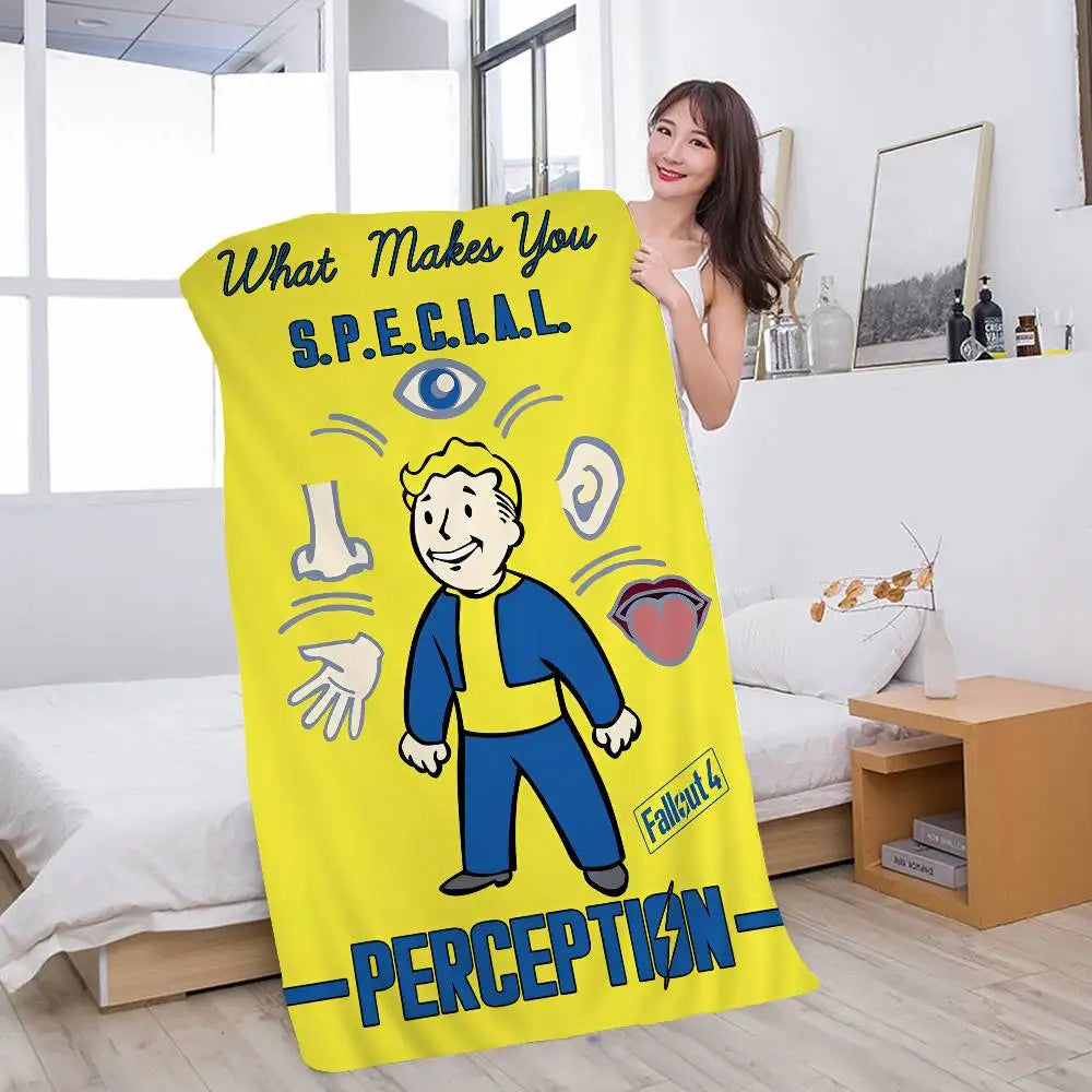 Asciugamano Fallout Vault Boy su Fondo Colorato – Telo Mare e Bagno in Poliestere e Cotone, 10 Modelli e 7 Misure