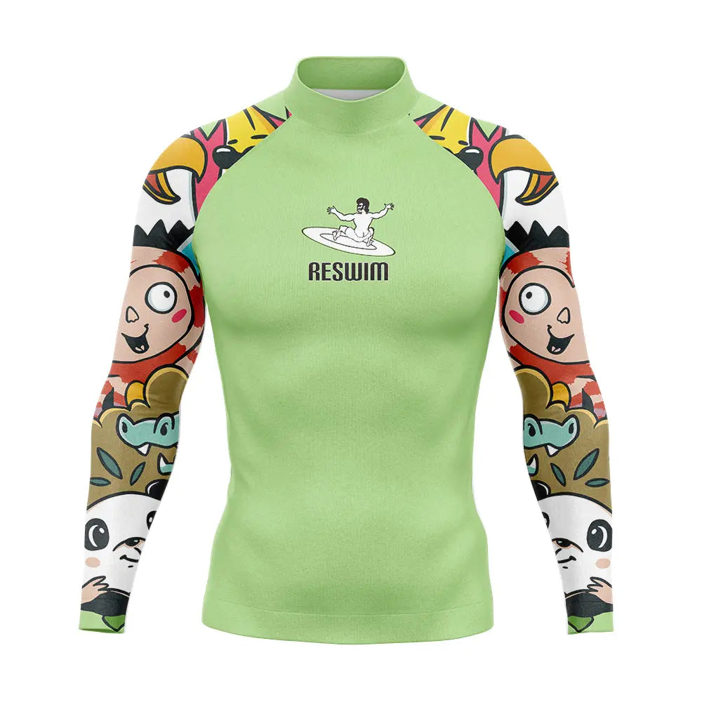 Rashguard Uomo Multicolore a Maniche Lunghe Protezione UV per Surf, Snorkeling e Nuoto