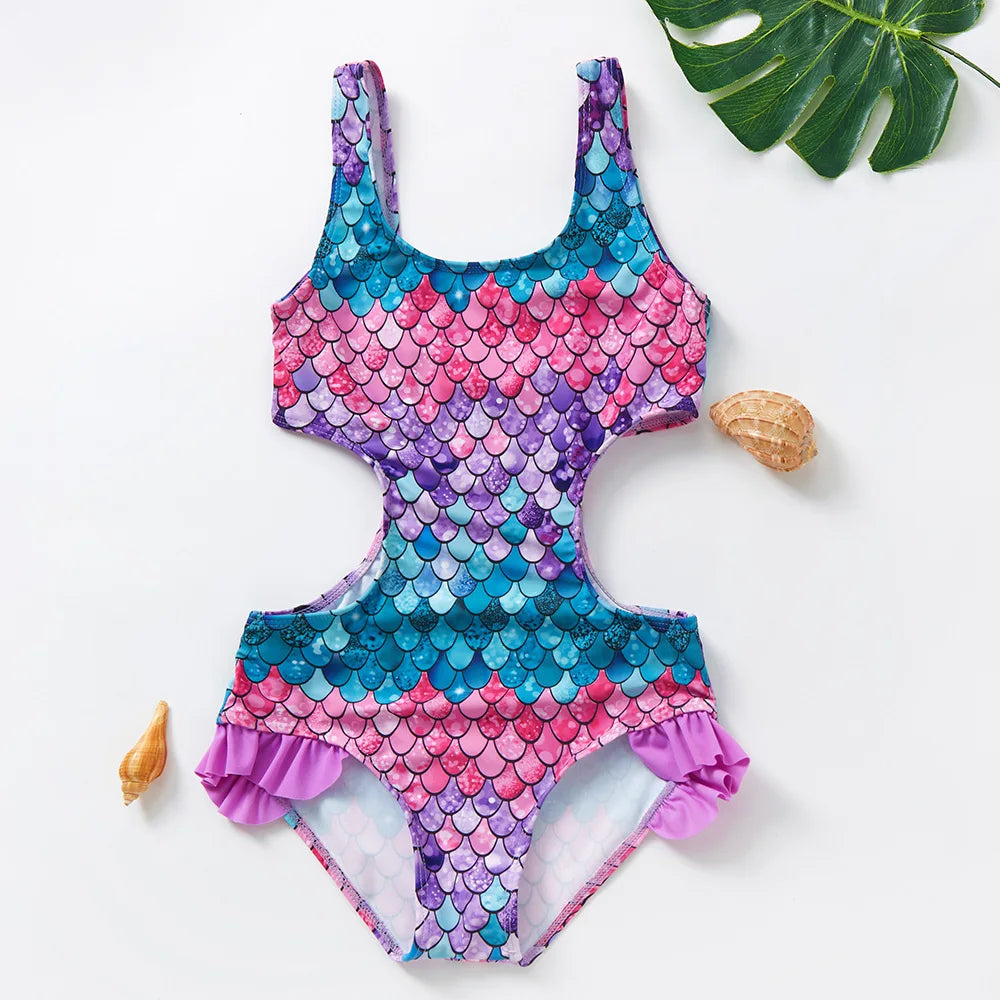 Costume da Bagno Intero Bambina con Balze e Stampa Fantasia – 21 Fantasie, Taglie 1–8 Anni