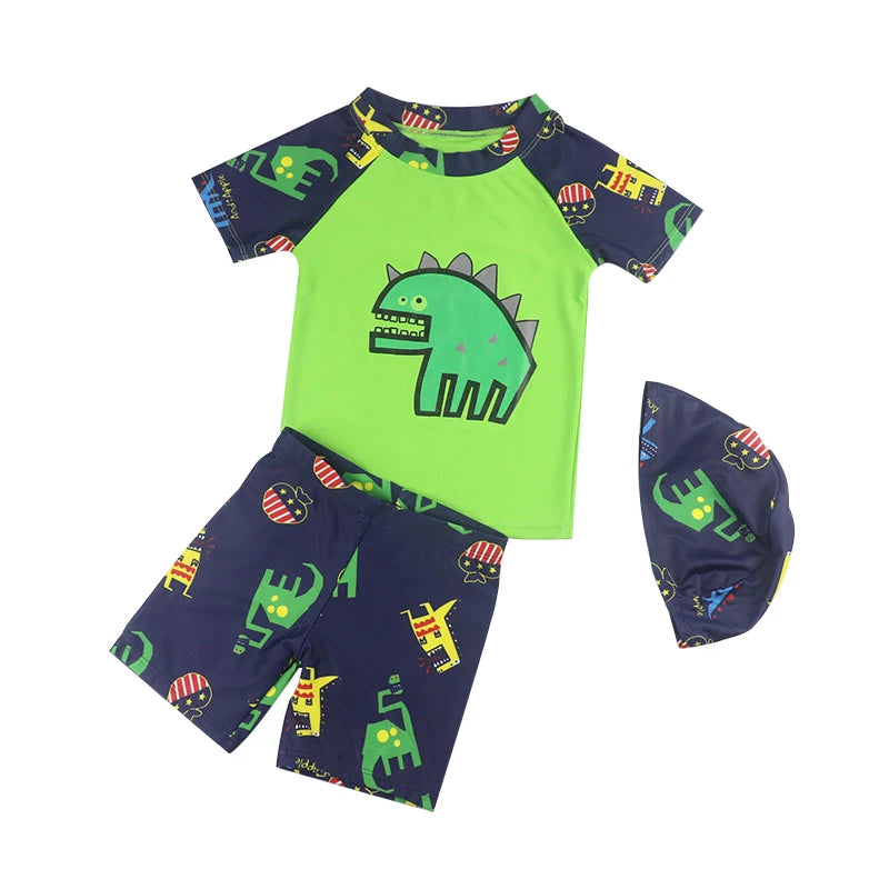 Set Nuoto Bambini 3 Pezzi UPF50+ – Rash Guard + Costume + Cuffia - Squalo Dinosauro Mare Piscina, XS(2)–3XL(14) 20 Fantasie