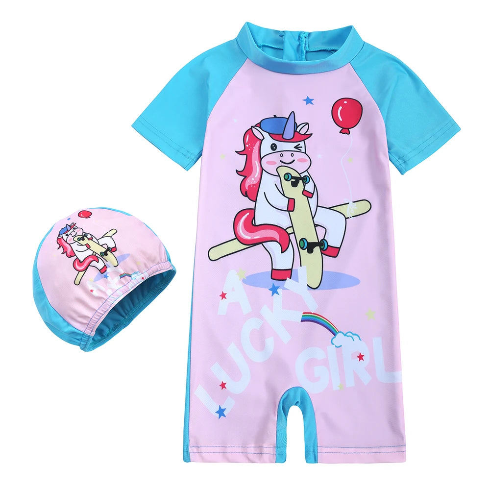 Costume da Bagno Intero per Bambini con Cuffia Abbinata – Set Nuoto con Protezione UV, 12M–8 Anni  12 Fantasie
