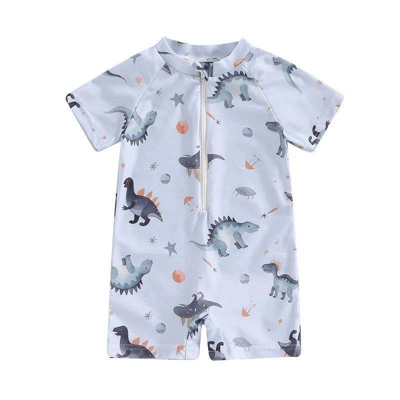 Costume da bagno unisex per neonato, girocollo, mezza zip, manica corta