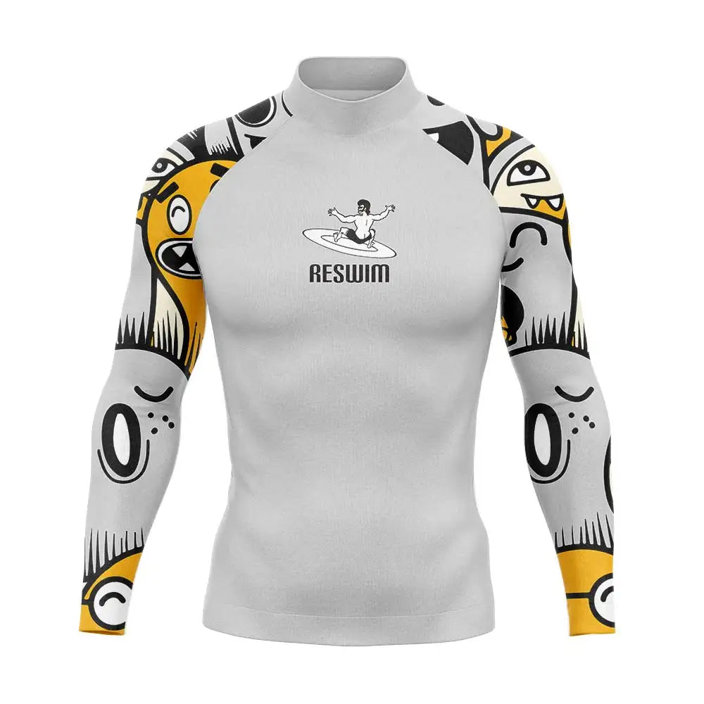 Rashguard Uomo Multicolore a Maniche Lunghe Protezione UV per Surf, Snorkeling e Nuoto