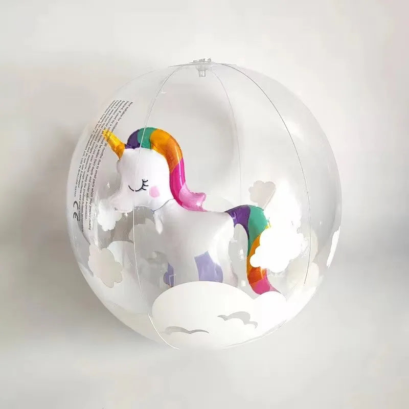 Palla Gonfiabile Trasparente con Soggetti Animali 3D – Fenicottero, Granchio, Unicorno – 30 cm