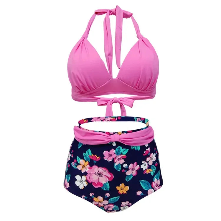 Bikini Plus Size Donna a Fantasia con Push-Up e Vita Alta – S–XXXL