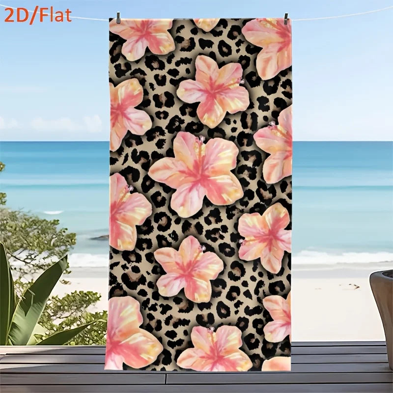Telo Mare in Microfibra con Stampa Leopardata e Ibisco Rosa – Asciugatura Rapida, Anti-Sabbia 6 Misure da 50×100 a 140×180 cm