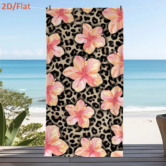 Telo Mare in Microfibra con Stampa Leopardata e Ibisco Rosa – Asciugatura Rapida, Anti-Sabbia 6 Misure da 50×100 a 140×180 cm