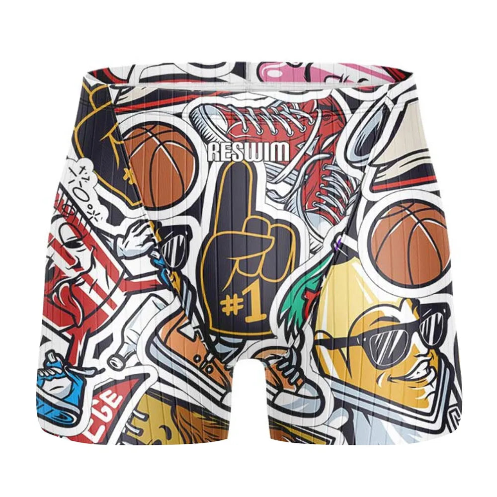 Jammer da Nuoto Uomo con Stampa Fumetto – Costume Attillato in Lycra ad Asciugatura Rapida per Allenamento e Gara XS–6XL 21 Colori