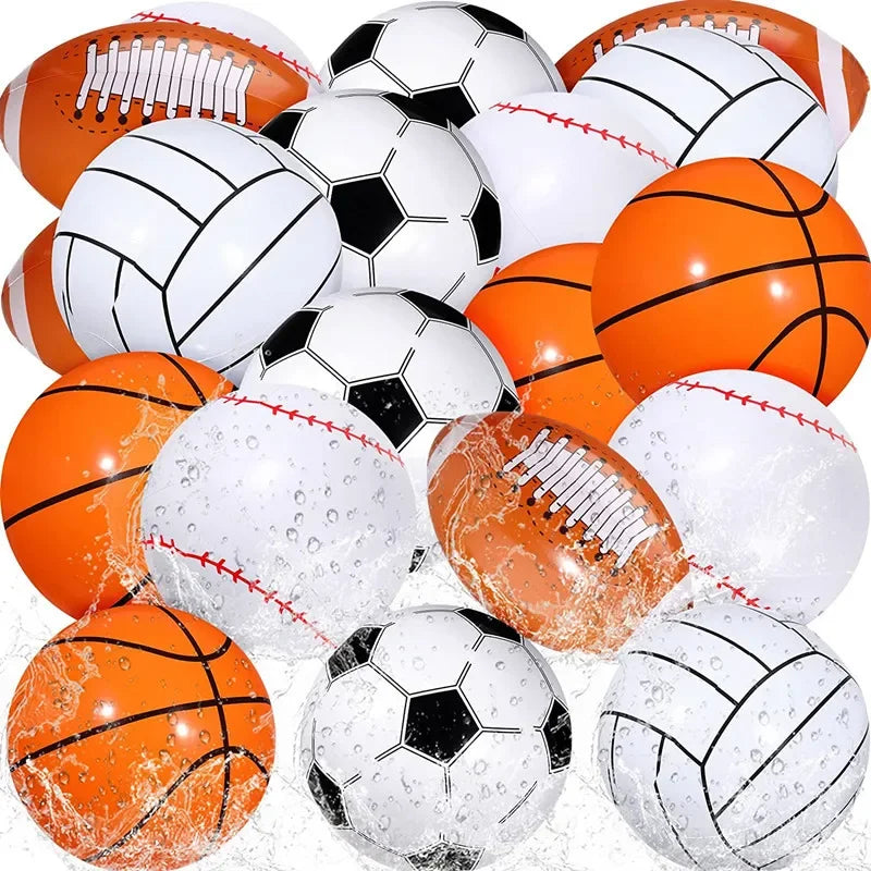 Palloni Gonfiabili da Spiaggia con Grafica Sportiva – Baseball, Pallavolo, Calcio, Basket, Rugby – 30 cm