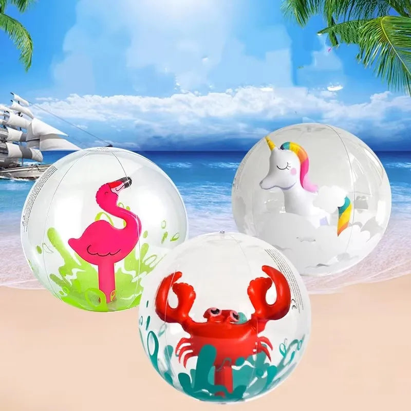 Palla Gonfiabile Trasparente con Soggetti Animali 3D – Fenicottero, Granchio, Unicorno – 30 cm