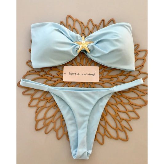 Bikini Donna Due Pezzi Push Up con Stella Marina e Slip Brasiliano