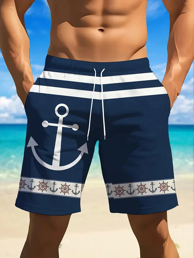 Costume da Bagno da Uomo, Bermuda Casual con Stampa Nautica