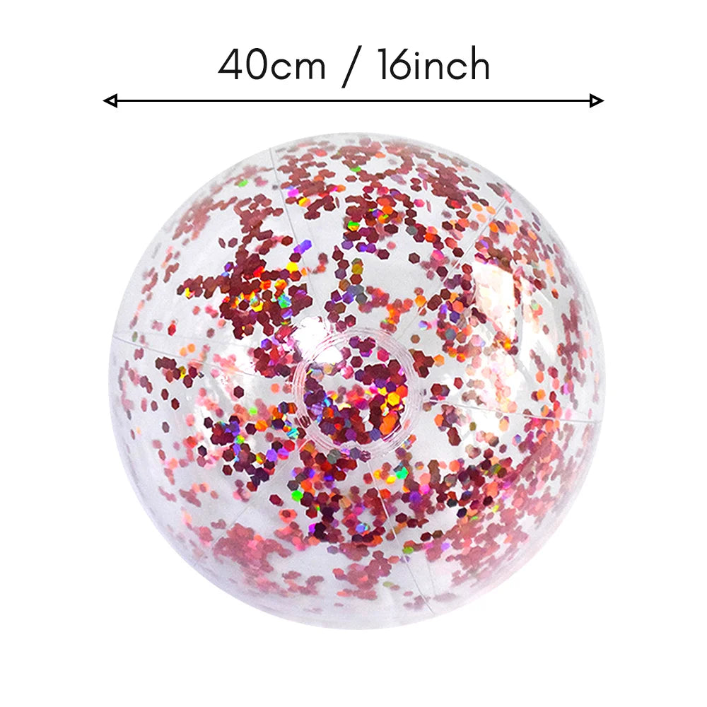 Pallone da Spiaggia Gonfiabile Trasparente con Paillettes – 40 cm – Argento, Oro, Blu, Rosa