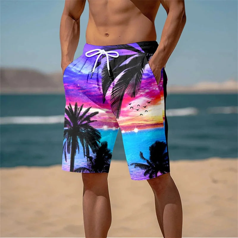 Pantaloncini da Spiaggia con Stampa Hawaiana per Uomo e Bambino