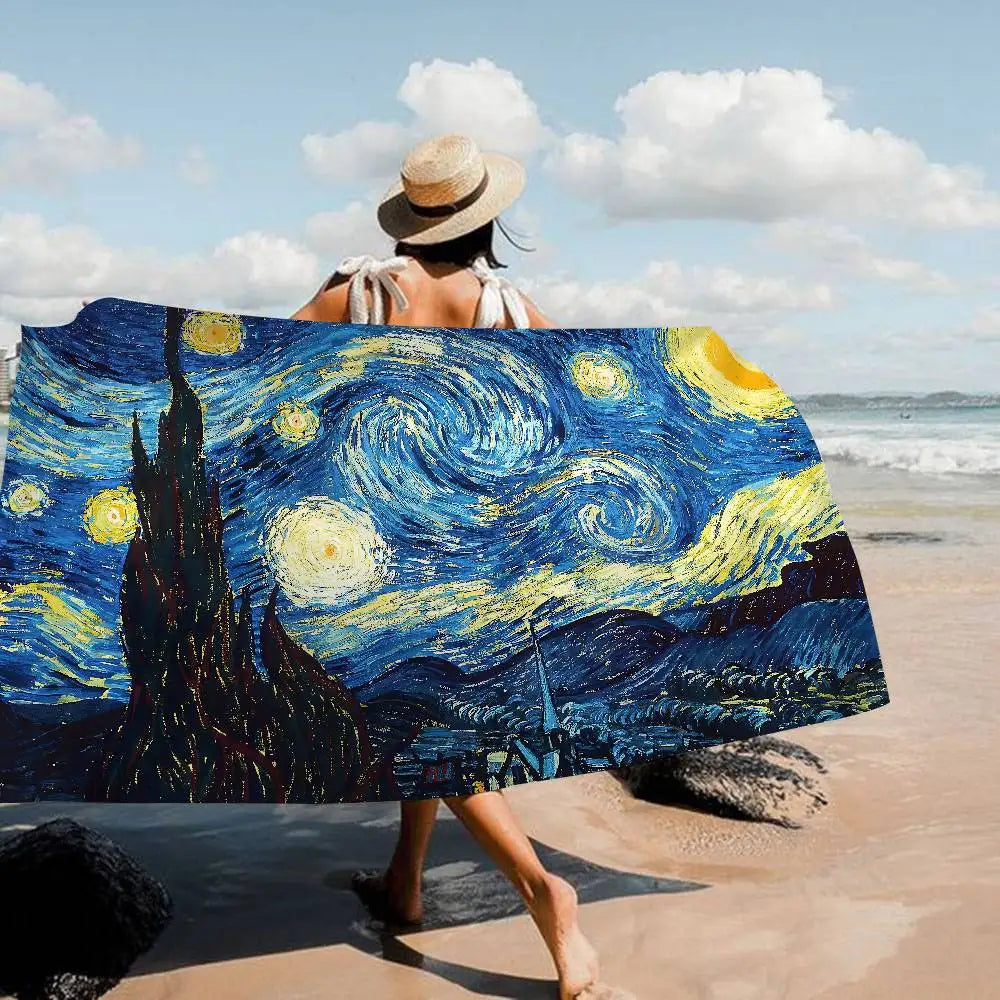 Asciugamano Van Gogh Starry Night su Fondo Colorato – Telo Mare e Bagno in Poliestere e Cotone, 10 Modelli  7 Misure
