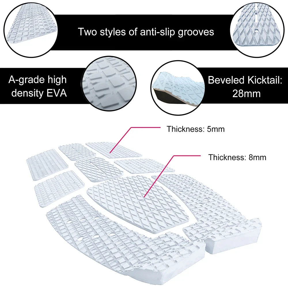 Traction Pad EVA per Tavola da Surf – Set 9 Pezzi, Colla 3M, Antiscivolo, 5 Colori