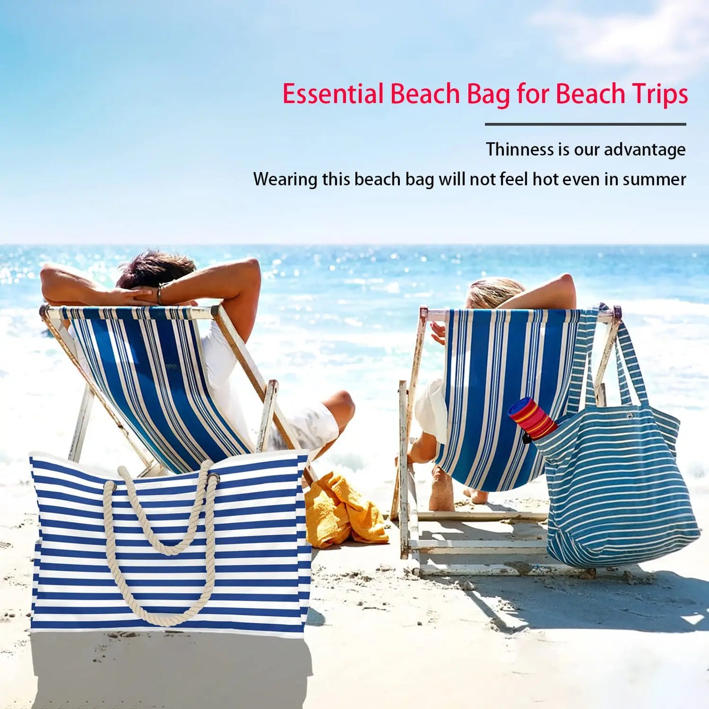 Borsa da Spiaggia in Tela a Righe con Cerniera – Pieghevole, Impermeabile, 56×38×15 cm 11 Fantasie