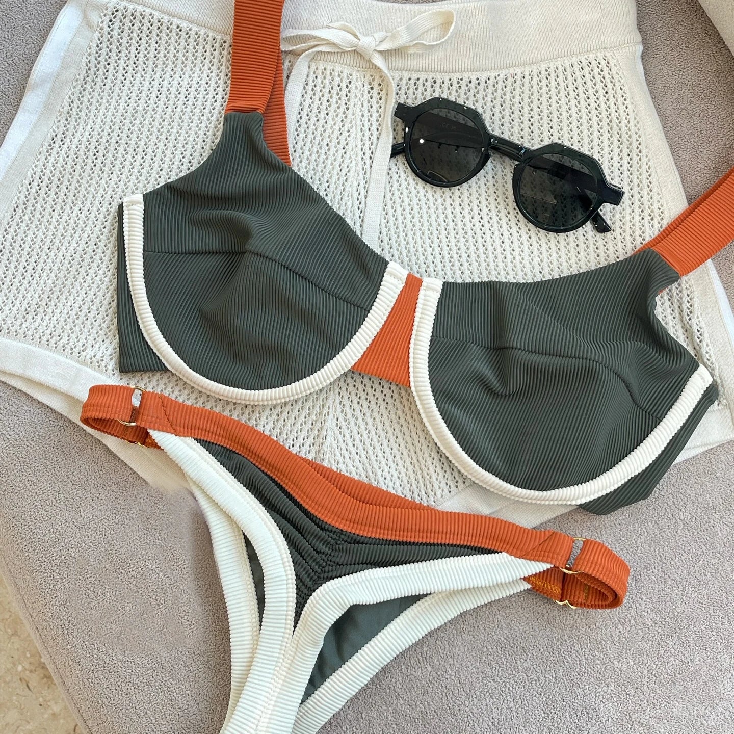 Bikini Donna Due Pezzi Push-Up a Vita Bassa, Tinta Unita, S–L