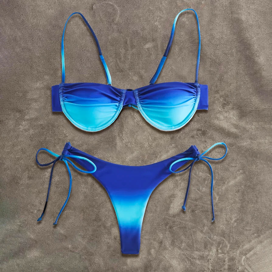 Bikini Donna Due Pezzi Push-Up a Vita Bassa, Tinta Unita, S–L