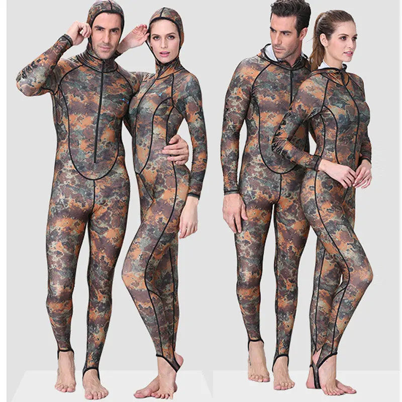 Muta Mimetica Monopezzo Neoprene con Cappuccio Cerniera Anteriore Anti-UV Uomo e Donna M-4XL