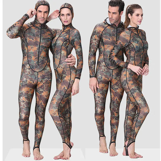 Muta Mimetica Monopezzo Neoprene con Cappuccio Cerniera Anteriore Anti-UV Uomo e Donna M-4XL