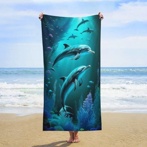 Telo Mare Microfibra con Stampa Delfini – Asciugamano Spiaggia 100% Poliestere, 4 Misure | 11 Fantasie