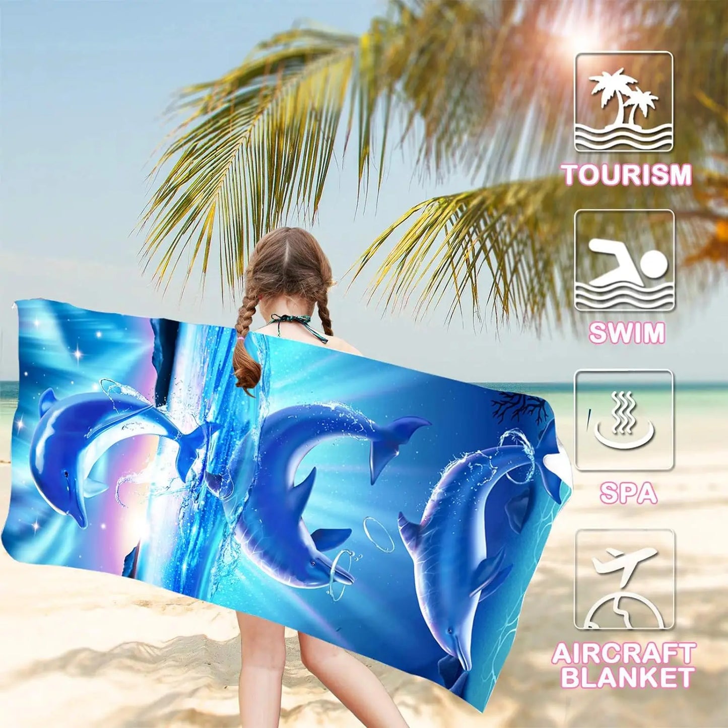 Telo Mare Microfibra con Stampa Delfini – Asciugamano Spiaggia 100% Poliestere, 4 Misure | 11 Fantasie