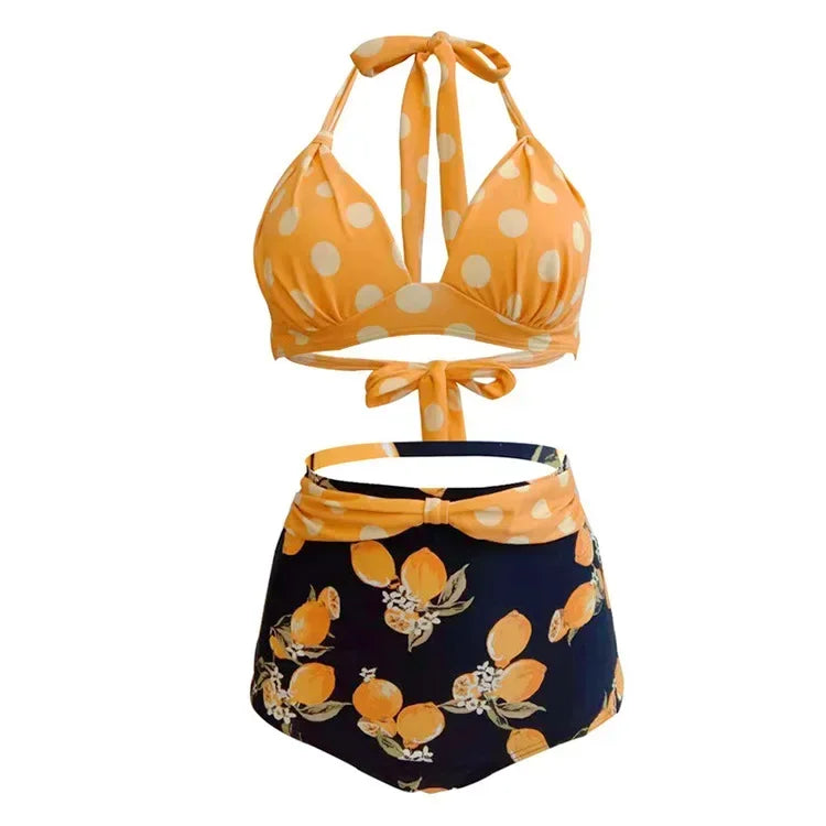 Bikini Plus Size Donna a Fantasia con Push-Up e Vita Alta – S–XXXL