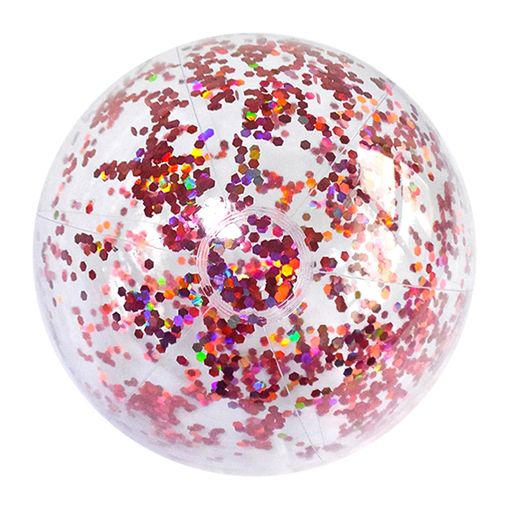 Pallone da Spiaggia Gonfiabile Trasparente con Paillettes – 40 cm – Argento, Oro, Blu, Rosa