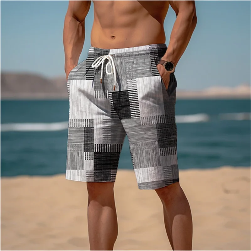 Bermuda da Spiaggia Uomo con Stampa Patchwork – Pantaloncini Casual Estivi, Taglie Bambino e Adulto (4T–6XL)