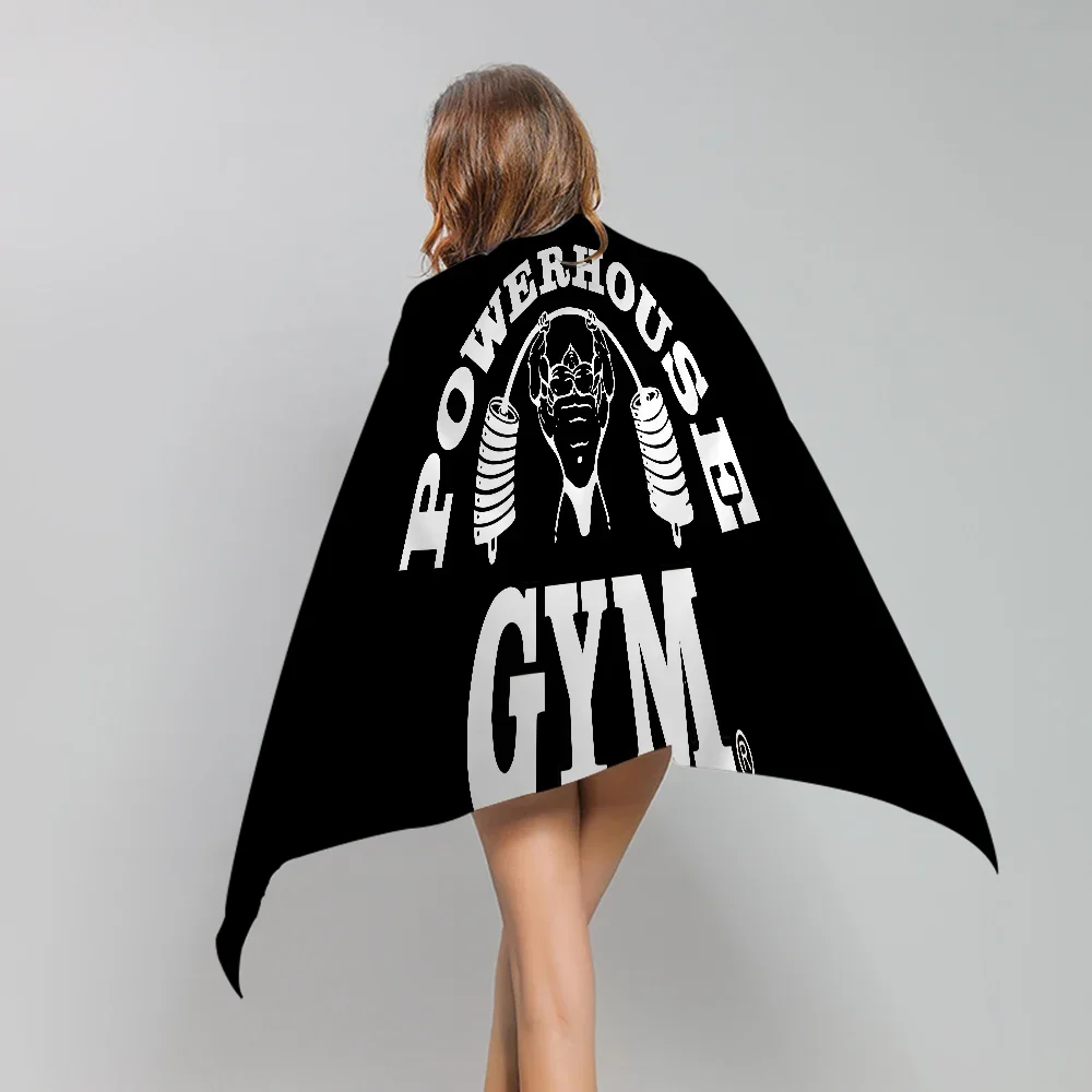 Telo Mare e Palestra in Microfibra con Slogan Fitness su Fondo Nero – 10 Modelli 6 Misure da 40×70 a 150×220 cm