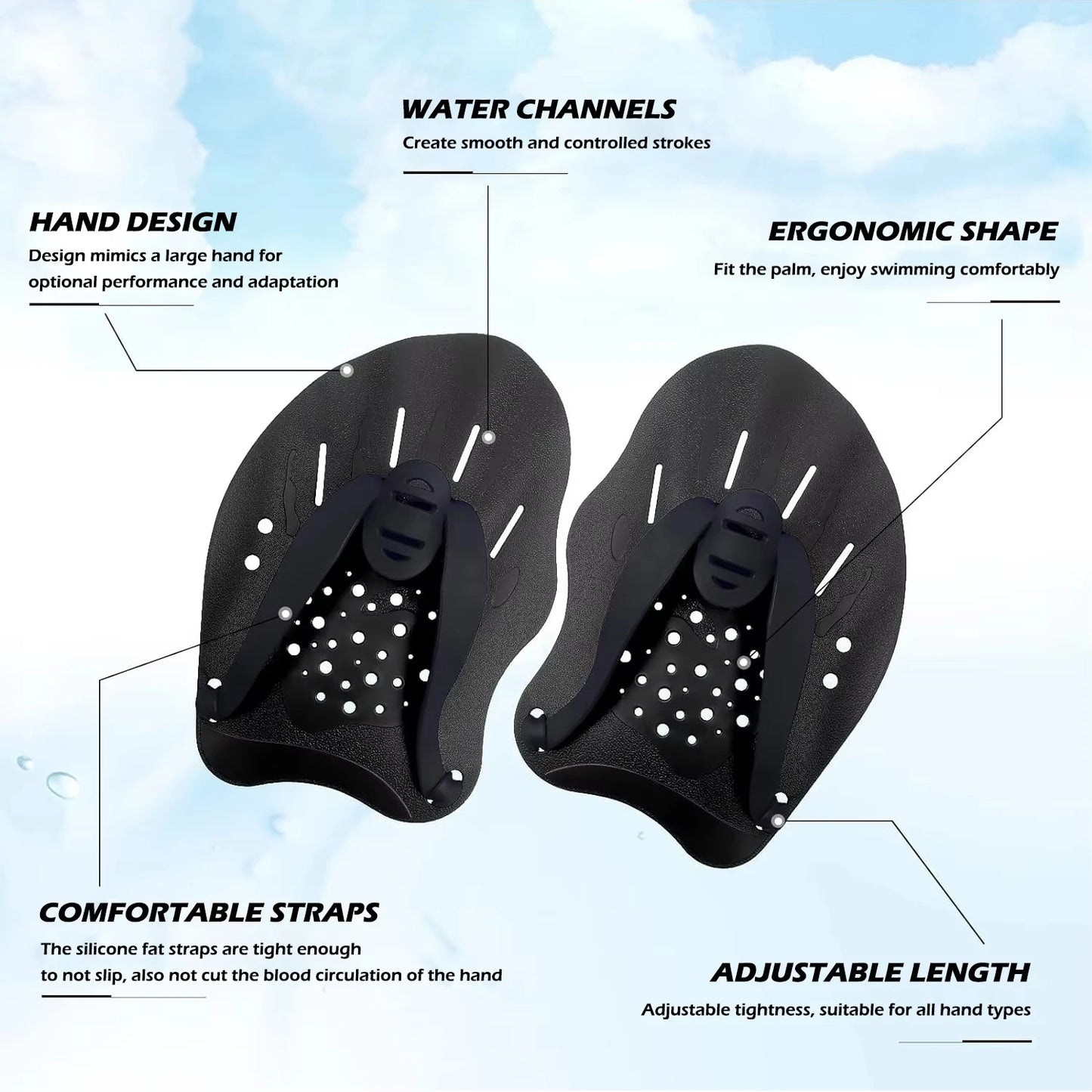 Pinne da Mano per Nuoto – Silicone con Cinghie Regolabili, 8 Colori