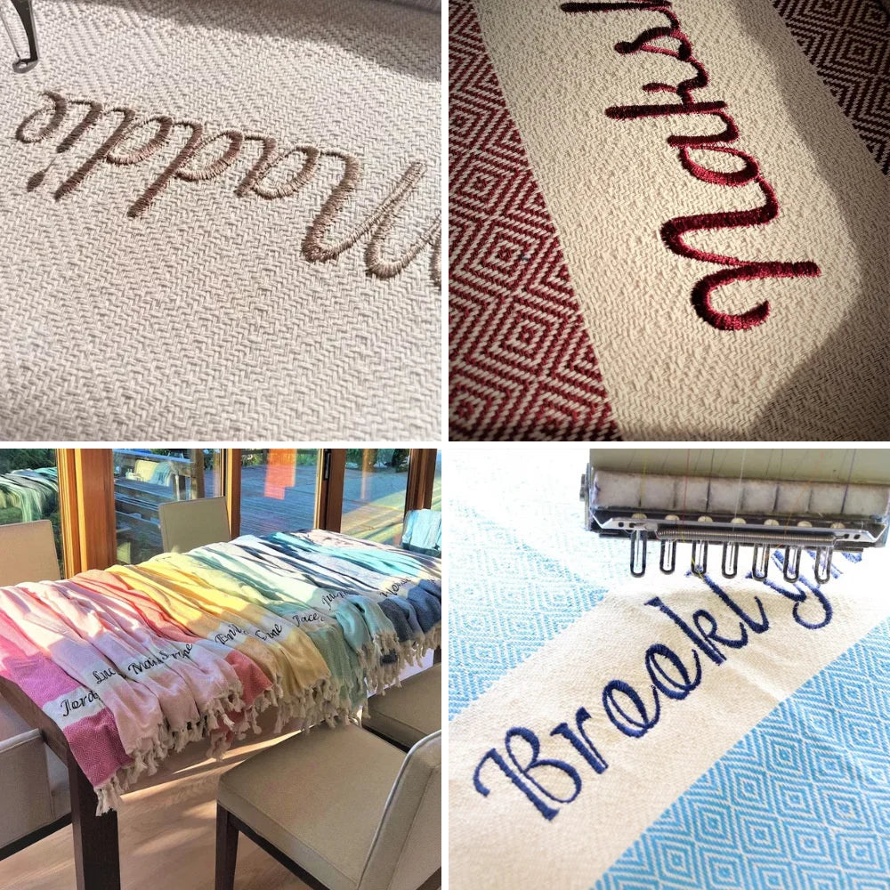 Telo Mare Turco Personalizzato con Ricamo del Nome – 100% Cotone, 8 Colori, 100×180 cm