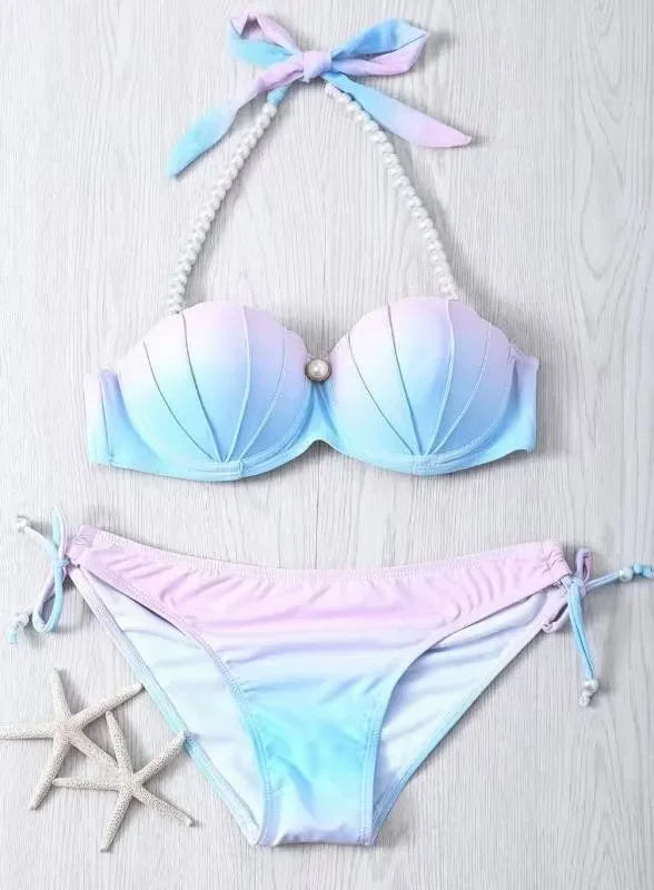 Bikini Donna 2 Pezzi Push-Up con Ferretto a Conchiglia, Tinta Unita, S–XXL