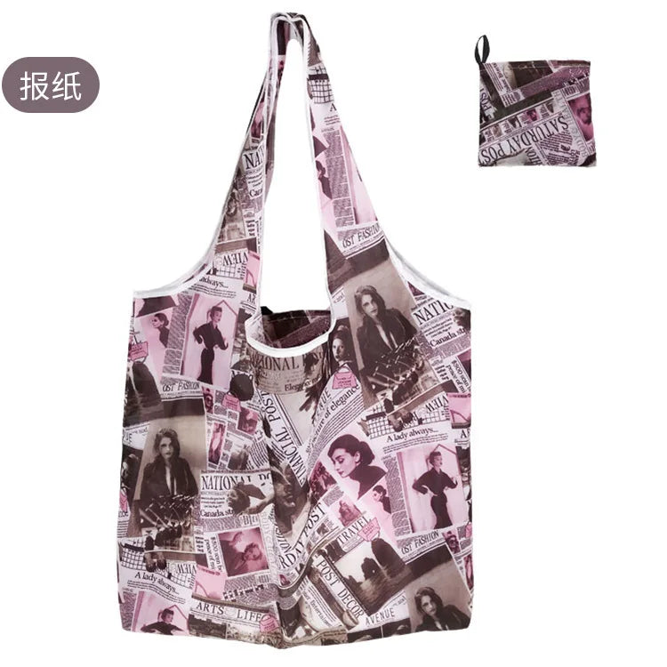 Borsa Shopper Pieghevole Ecologica Riutilizzabile – Poliestere, Multiuso, 32 Fantasie – 46×60×8 cm