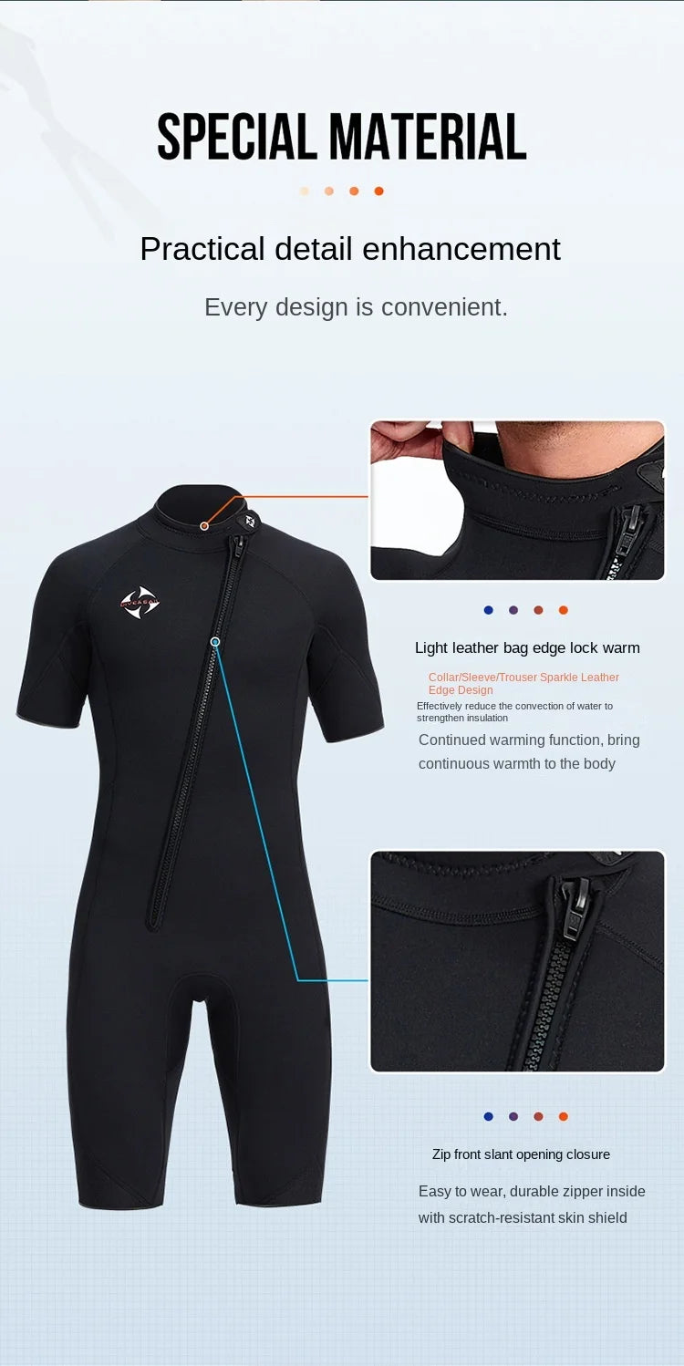 Muta Shorty Uomo 3mm Neoprene Manica Corta Cerniera Obliqua per Immersioni Snorkeling Surf