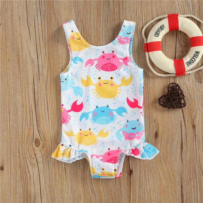 Costume da Bagno Intero Neonata con Volant Laterale – 2 Stampe Fantasia, 0–36 Mesi