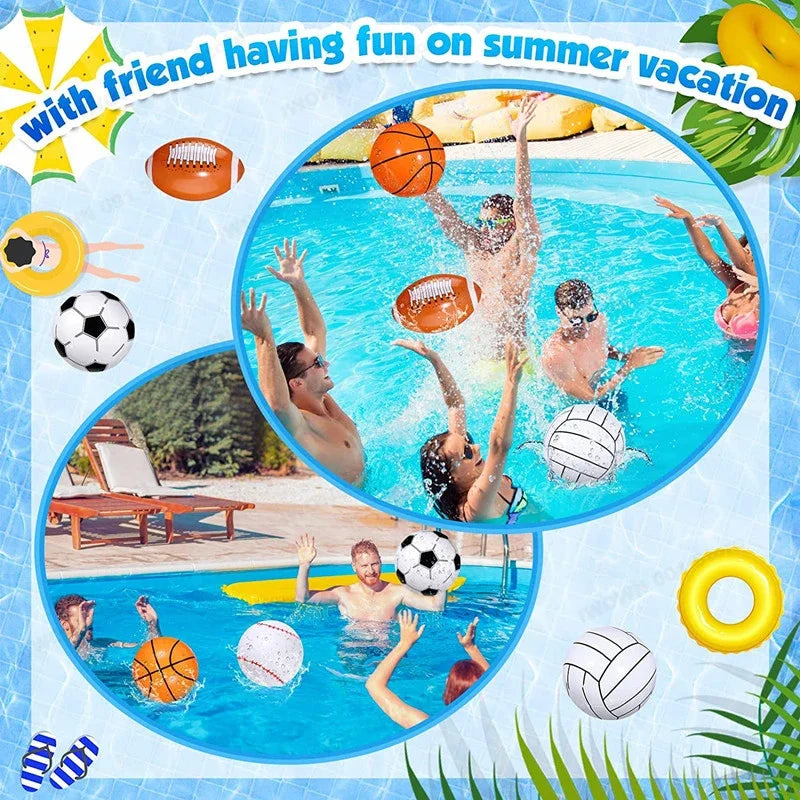 Palloni Gonfiabili da Spiaggia con Grafica Sportiva – Baseball, Pallavolo, Calcio, Basket, Rugby – 30 cm